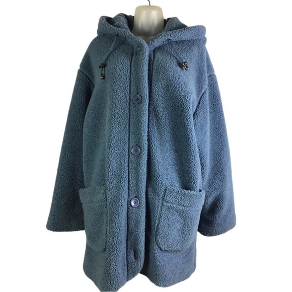 Sandro Fuzzy Sherpa Soft Button Front Hooded Teddy Jacket Size M in Blue - Picture 5 of 12